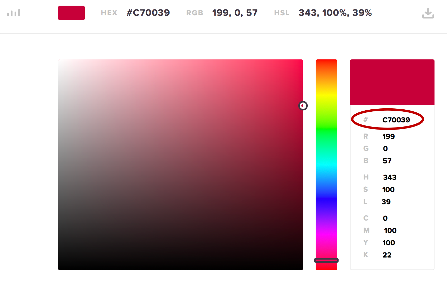 Hex colour picker screenshot