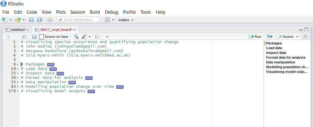 RStudio outline sections collapsed screenshot