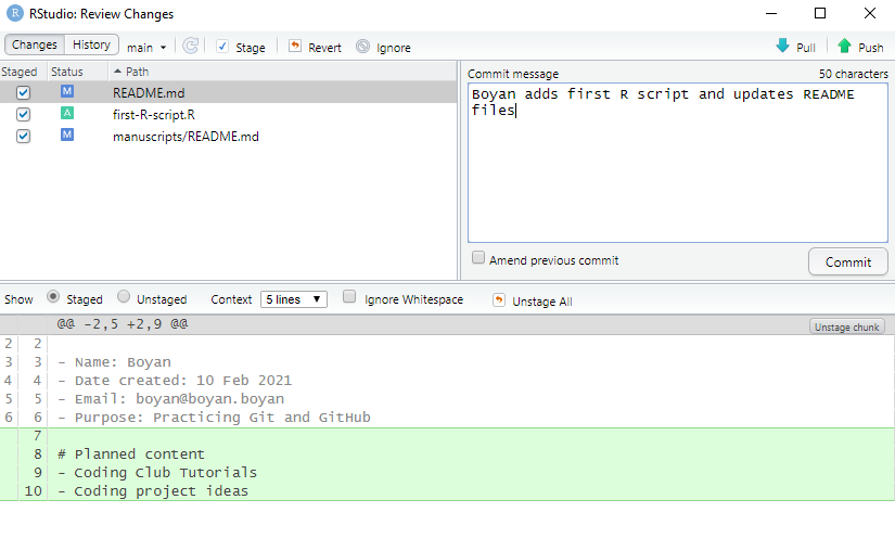 RStudio Git commit interface screenshot