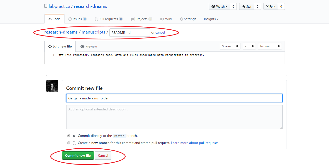 Github commit new file screenshot