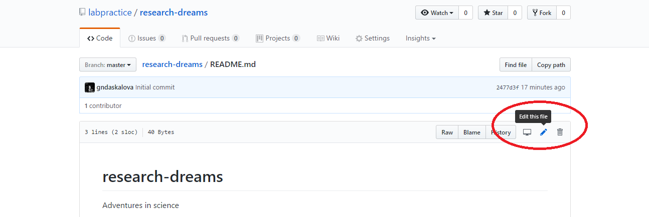 Github edit README.md screenshot