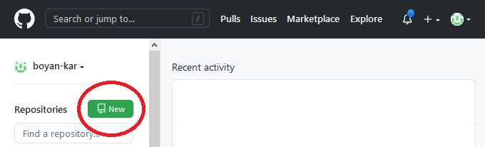 Github create new repository screenshot