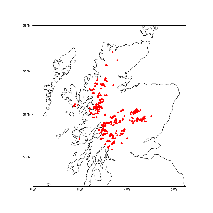 Map of munros in Scotland