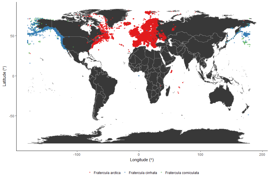 World map of species distributions