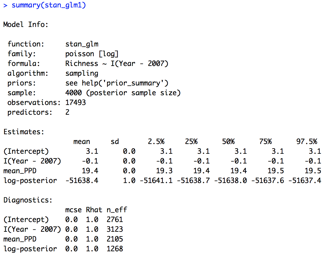 Stan GLM console output