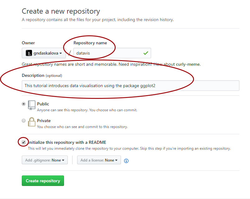 Add a description to a new Github repository